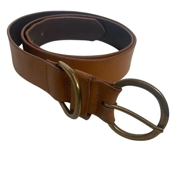 Vintage Italian Brown Leather Belt Brass Double Ring Buckle XXL Made in USA - Picture 2 of 7